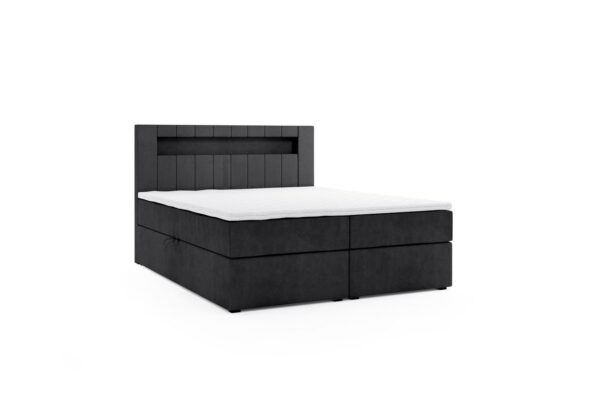 Möbel Punkt Boxspringbett KUBA mit Bettkasten Visco Topper LED 180 x 200 cm Webstoff Inari SCHWARZ Bettkasten