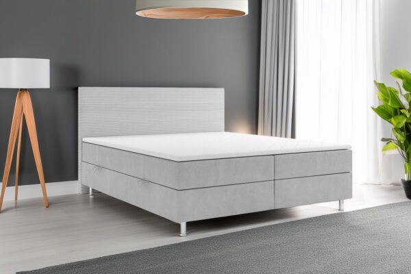 Möbel Punkt Boxspringbett PISA mit Bettkasten 180 x 200 cm Webstoff Grau Bett Bettkasten Topper