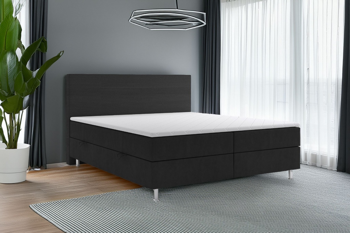 Möbel Punkt Boxspringbett PISA mit Bettkasten 180 x 200 cm Webstoff Schwarz Bett Bettkasten Topper