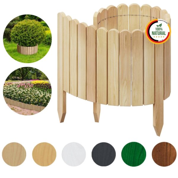 Floranica Beeteinfassung 40 x 100 cm Natur Flexibler Holzzaun Rasenkante