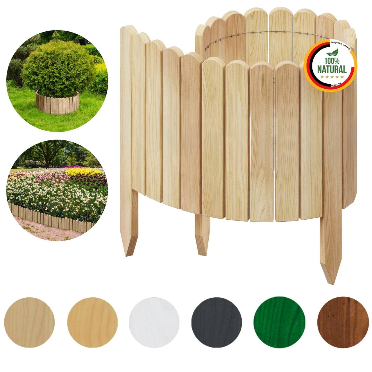 Floranica Beeteinfassung 40 x 100 cm Natur Flexibler Holzzaun Rasenkante