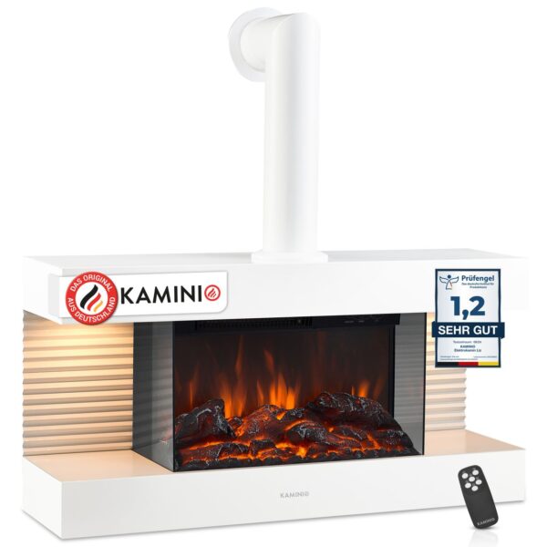 KAMINIO KAMINIO Elektrokamin LIZ mit Ofenrohr – Elektrischer Wandkamin – Weiß