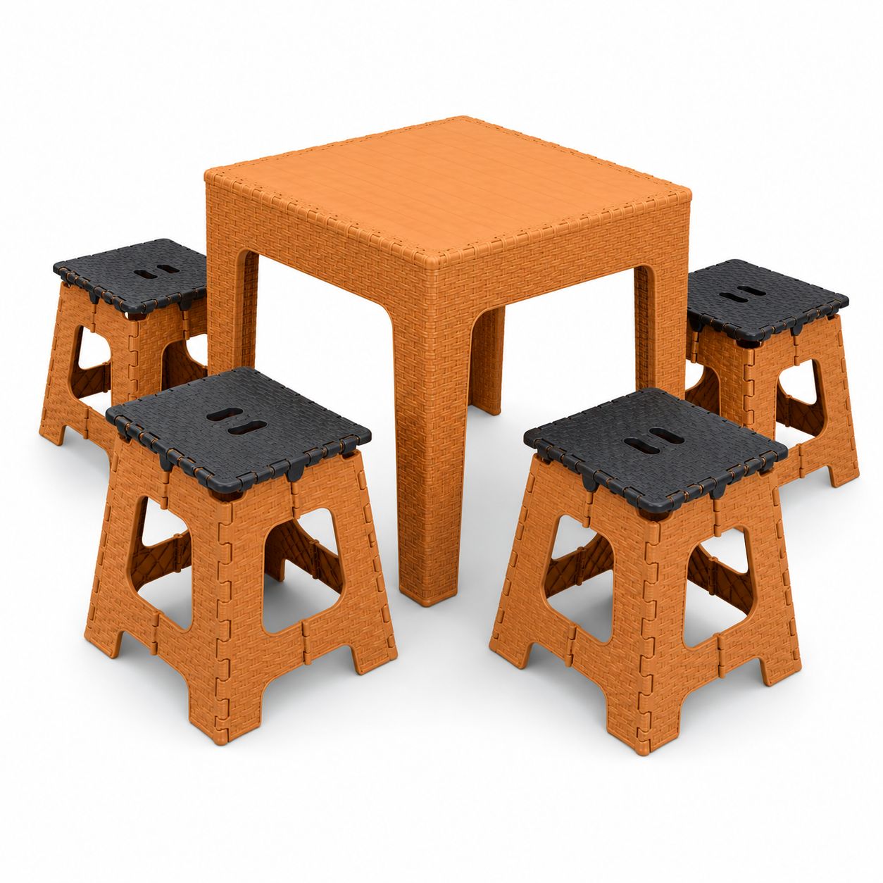 BROSPLAST Rattan – Tisch – & – Hocker – Set