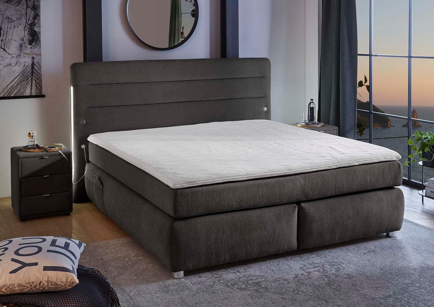 Jockenhöfer Gruppe Boxspringbett Livia, inklusive LED-Beleuchtung, 4x USB-Ladeports, 7-Zonen-TTFK-Matratze