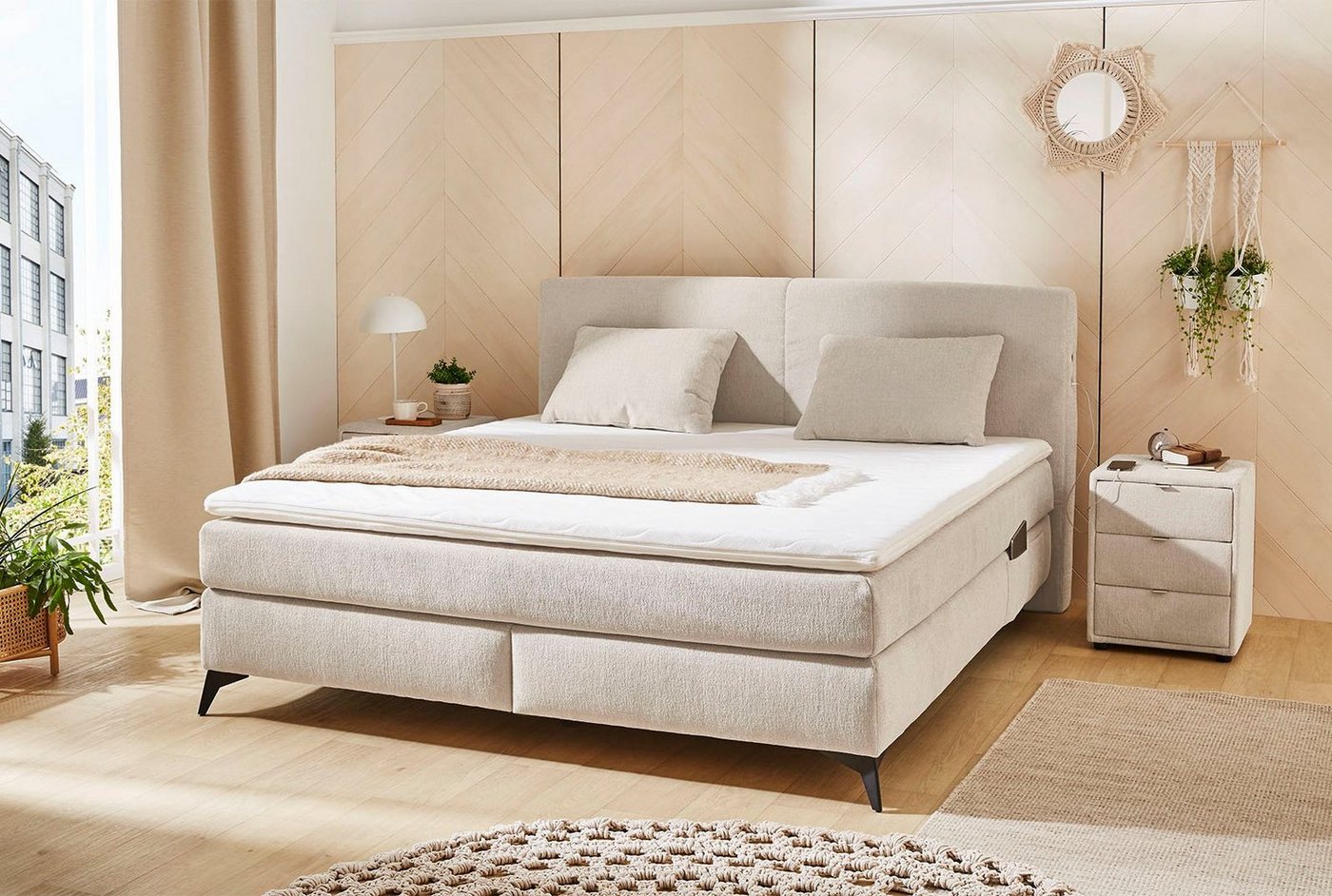 Jockenhöfer Gruppe Boxspringbett Kira in den Breiten 160x200 & 180x200cm, inkl. LED-Bel., USB-Ladeports, 7-Zonen-Matr., Topper, div. Härtegrade
