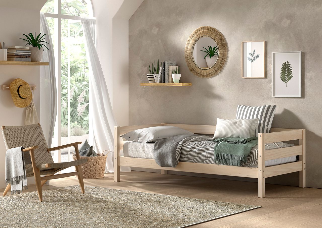 vipack VIPACK – Funktions – Kojen Bett mit Umrandung und Rolllattenrost, 90×200, Ausf. Milky White lackiert
