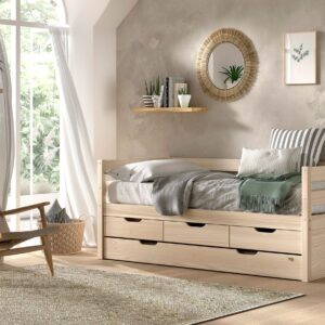 vipack VIPACK – Funktionsbett, 3 Schubladen, Rolllattenrost, 90x200, Bettschublade, Milky White lackiert