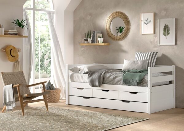 5420070249744-1 vipack VIPACK – Funktionsbett, 3 Schubladen, Rolllattenrost, 90x200, Bettschublade, Weiß lackiert