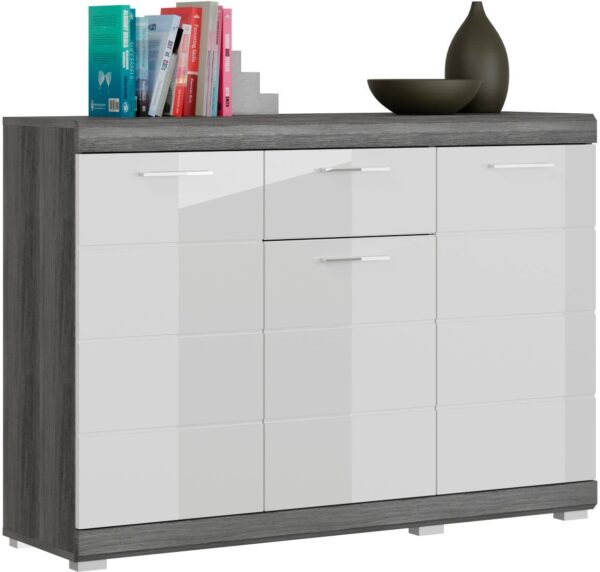 Home affaire Kommode SIENA, Breite 120 cm, 3 Türen, 1 Schubkasten, 5 Einlegeböden, 8 Fächer (hochwertige Rillenfräsung in MDF Front), Schuhkommode, Schuhschrank, Anrichte, Sideboard