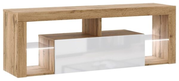 TV-Lowboard TV LOWBOARD Everest 140 LED Eiche Wotan Nachbildung weiß glänzend B/H/T: ca. 140x50x35 cm