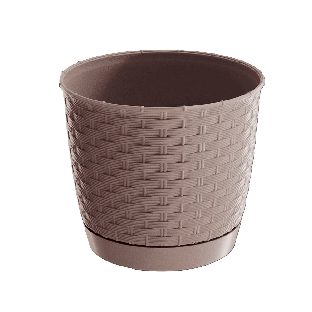 POWERTEC GARDEN Blumentopf in Rattanoptik, ca. 13 Liter – Dunkelbraun