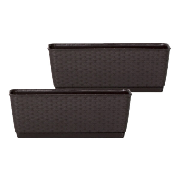 POWERTEC GARDEN Pflanzkasten Komplettset in Rattanoptik, ca. 38, 6 x 15, 4 x 14, 2 cm – Dunkelbraun