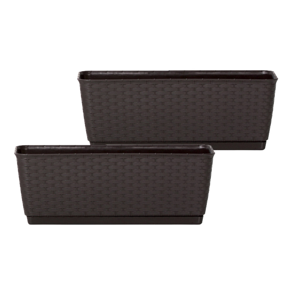 POWERTEC GARDEN Pflanzkasten Komplettset in Rattanoptik, ca. 38, 6 x 15, 4 x 14, 2 cm – Dunkelbraun