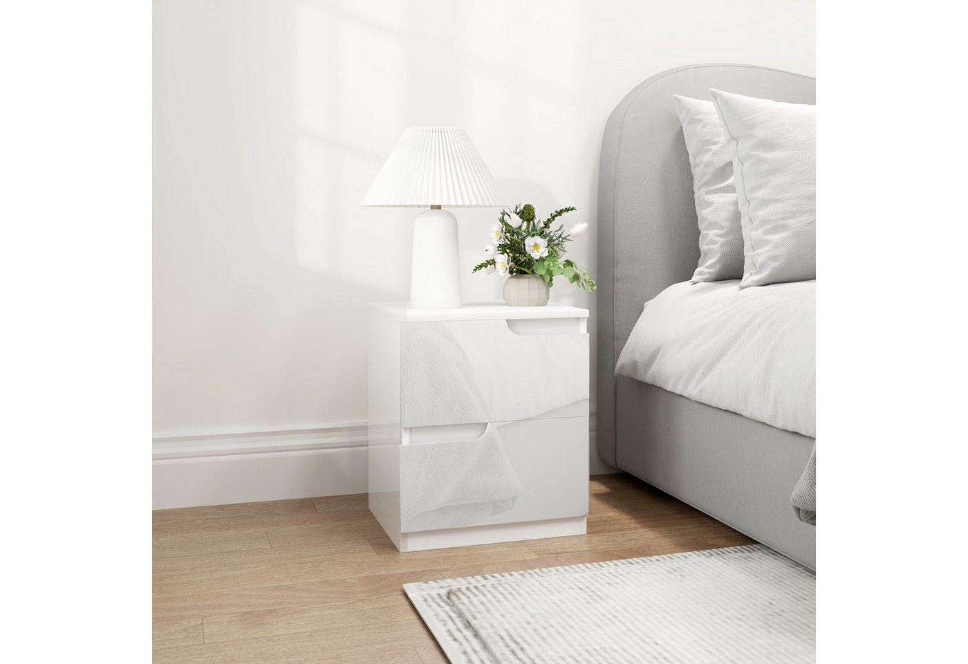 HOMCOM Nachttisch mit 2 Schubladen (Nachtschrank, 1-St., Beistelltisch), für Wohnzimmer, Schlafzimmer, 40 x 40 x 45 cm, Hochglanzweiß