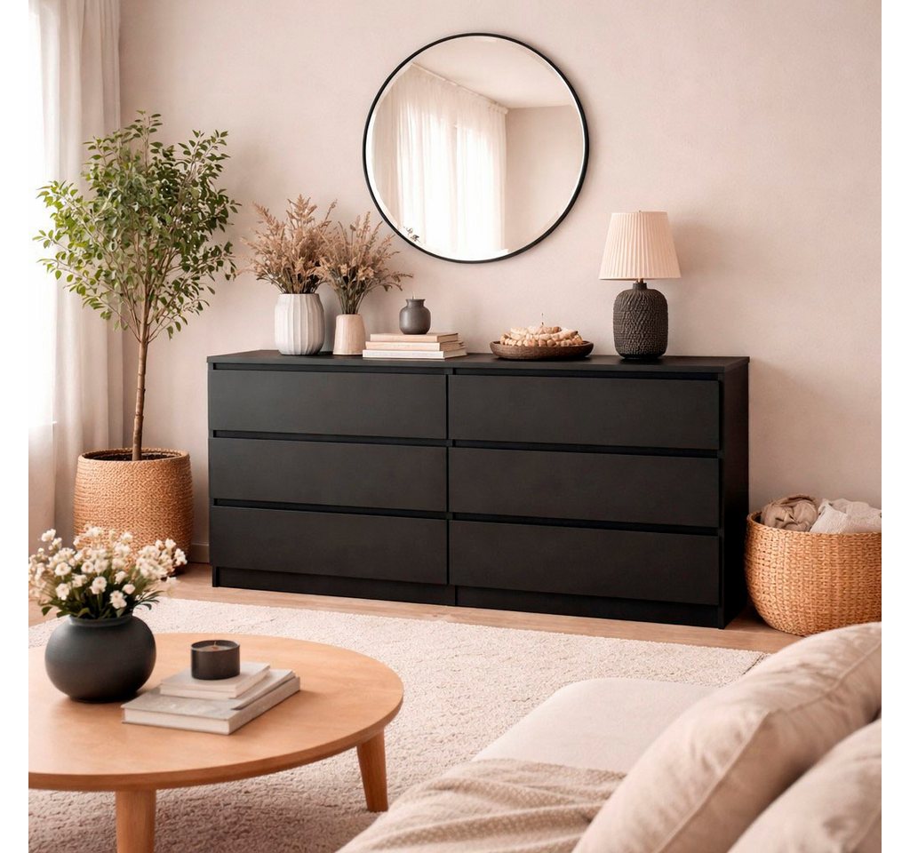 Home affaire Kommode Naia, 6 Schubladen im skandinavischen Design, Breite 158 cm, Viel Stauraum mit griffloser Front, in mehreren Farben