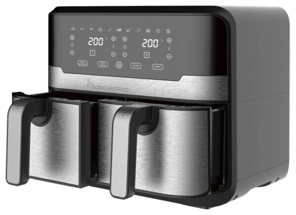 MASTERPRO Heißluftfritteuse Doppelbehälter BGMP-9178-BK silber Metall B/H/T: ca. 45x35,5x38 cm ca. 9 l