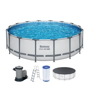 Bestway Steel Pro MAX™ Frame Pool Komplett – Set mit Filterpumpe Ø 488 x 122 cm, lichtgrau, rund