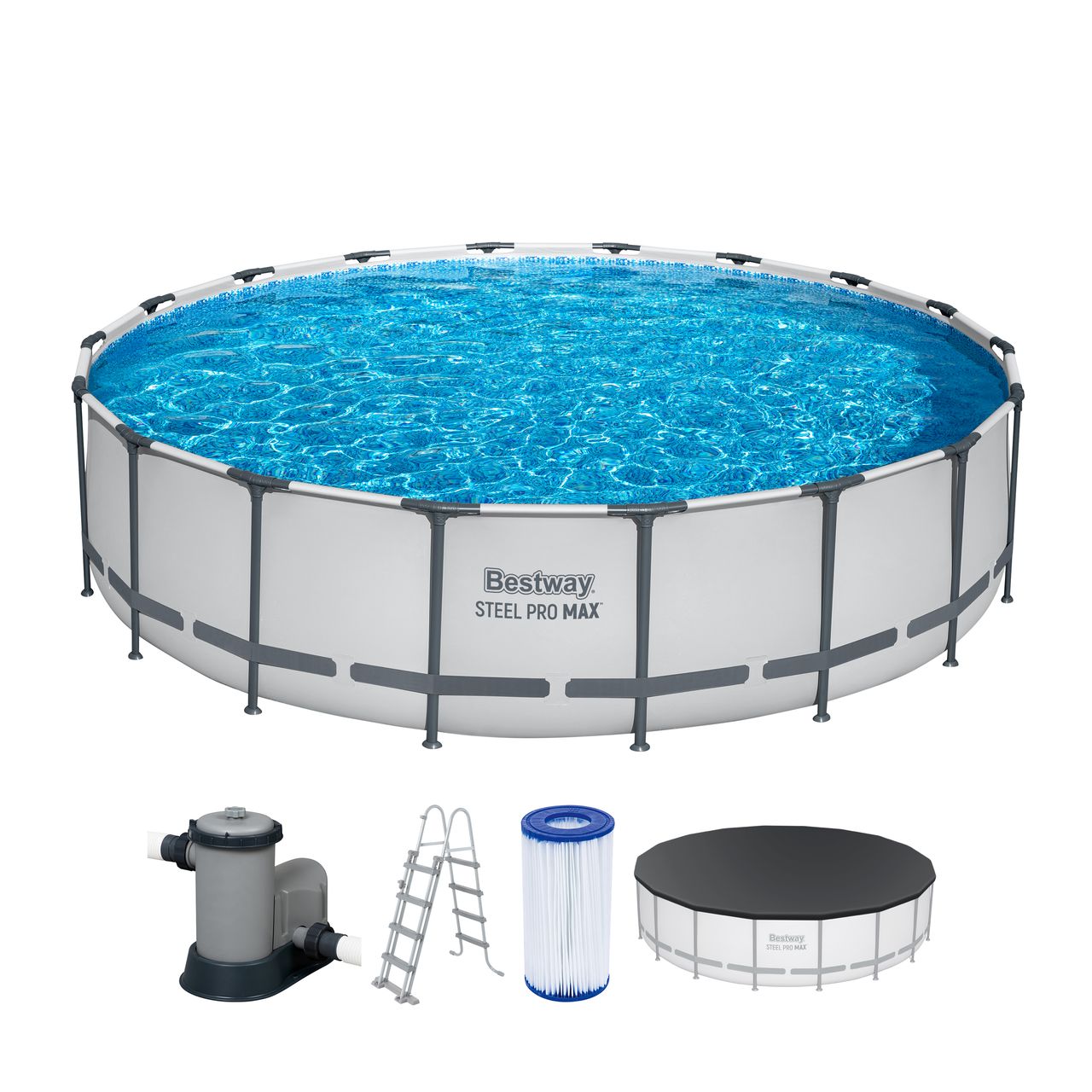Bestway Bestway Steel Pro MAX™ Frame Pool Komplett – Set mit Filterpumpe Ø 549 x 122 cm Swimmingpool