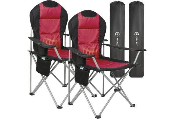 HOMECALL Campingstuhl Hochlehner Klappstuhl Gartenstuhl Angelstuhl mit Angenehme Polsterung (Packung, 2 St), bis 150 KG, mit Seitentasche und Getränkehalter für Camp Garten Balkon