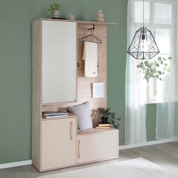 Phoenix Kompaktgarderobe "Entry" mit Stauraum und Kleiderhaken, cashmere Weiß und Kastanien Dekor