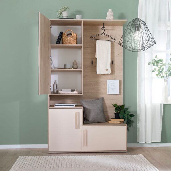 Phoenix Kompaktgarderobe "Entry" mit Stauraum und Kleiderhaken, cashmere Weiß und Kastanien Dekor