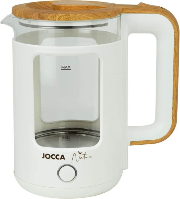 Jocca Elektrischer Wasserkocher weiss, 1, 8L, Borosilikatglas, 360° Basis, Schnellkoch