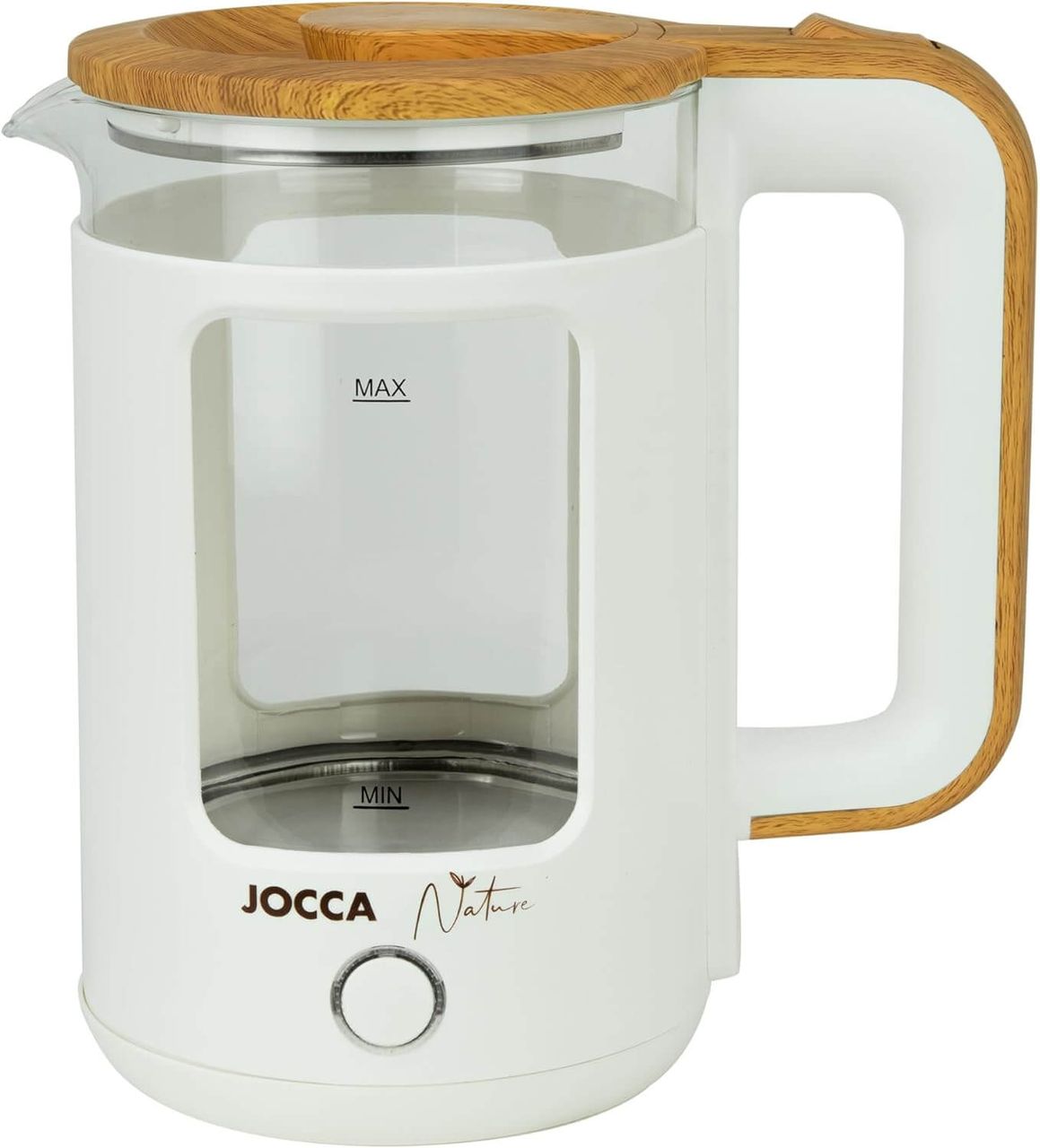 Jocca Elektrischer Wasserkocher weiss, 1, 8L, Borosilikatglas, 360° Basis, Schnellkoch