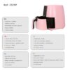 Jocca Heißluftfritteuse 3, 8L in ROSA mit 1450W Airfryer LED Touch 8 Programme