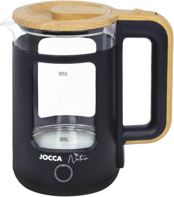 Jocca Elektrischer Wasserkocher schwarz, 1, 8L, Borosilikatglas, 360° Basis, Schnellkoch