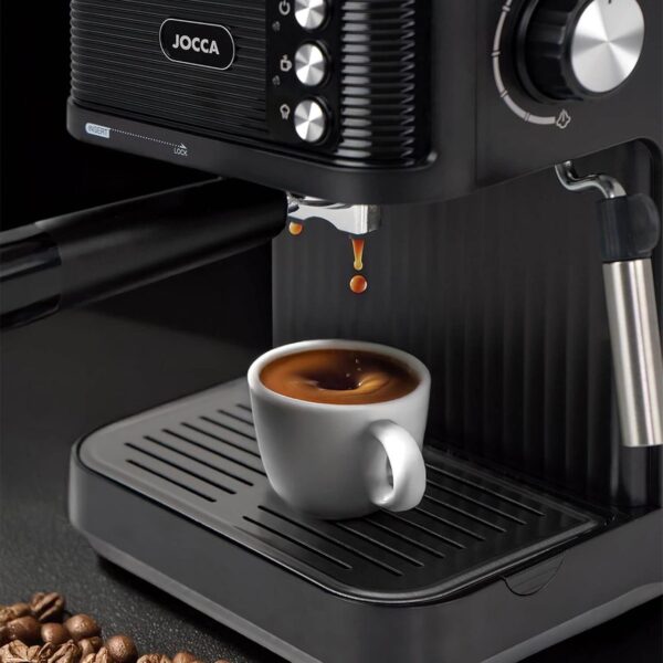 8435253586629-3 Jocca Espressomaschine Schwarz 850W – 20 Bar Druck, 1, 8L Tank, Milchaufschäumer, Edelstahl