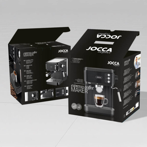 8435253586629-5 Jocca Espressomaschine Schwarz 850W – 20 Bar Druck, 1, 8L Tank, Milchaufschäumer, Edelstahl
