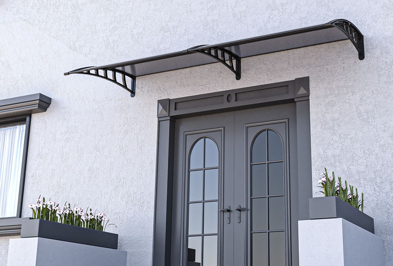 GARDAN PLASTIK FERFORJE BROSPLAST Hauseingang Vordach aus Aluminium Rahmen 70 cm x 240 cm transparent
