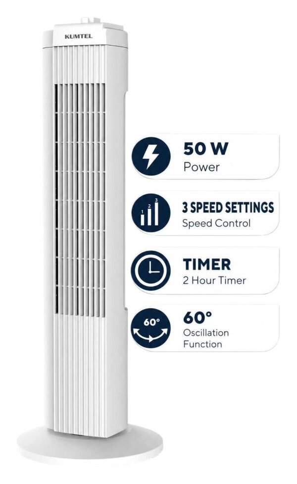Opviq - Kumtel Standventilator weiß Kunststoff B/H/L: ca. 24,4x74,5x24,4 cm