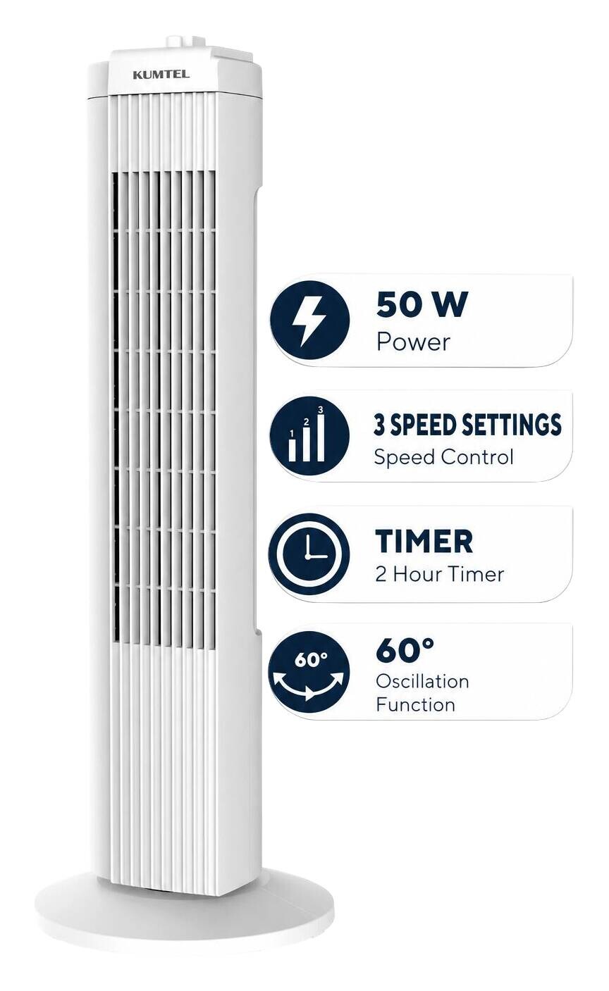 Opviq - Kumtel Standventilator weiß Kunststoff B/H/L: ca. 24,4x74,5x24,4 cm