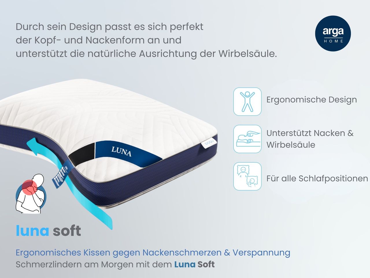 Arga Home AH Luna Soft Komfortkissen mit Visco und Soft – Schaum – 70×46 cm