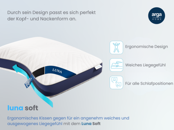 Arga Home AH Luna Soft Komfortkissen mit Visco und Soft – Schaum – 70x46 cm