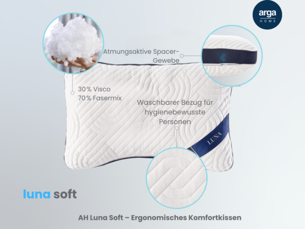 Arga Home AH Luna Soft Komfortkissen mit Visco und Soft – Schaum – 70x46 cm