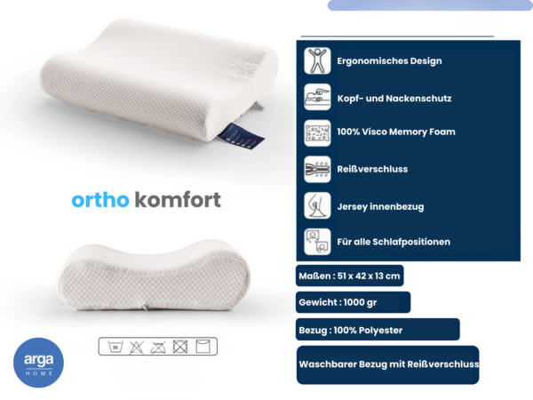 Arga Home AH Ortho Comfort Visco – Memory Nackenstützkissen – 51x42 cm