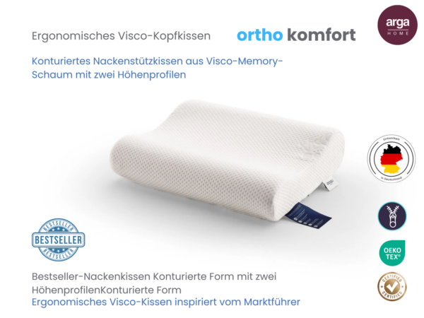 Arga Home AH Ortho Comfort Visco – Memory Nackenstützkissen – 51x42 cm