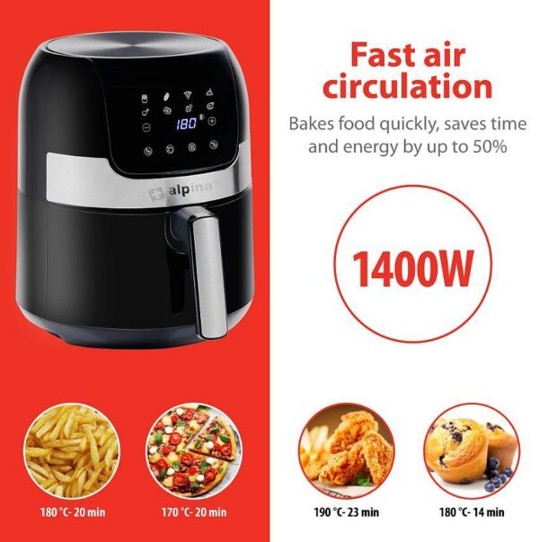 8711252246413-6 Alpina Heißluftfritteuse, 1400 Watt, 3, 5 Liter, Scharz – Silber