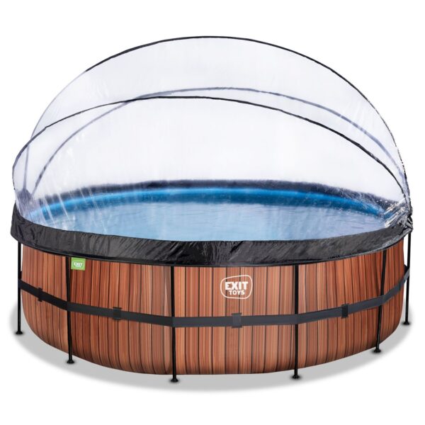 Exit Toys EXIT Wood Pool ø450x122cm mit Sandfilterpumpe und Abdeckung und Wärmepumpe – Braun