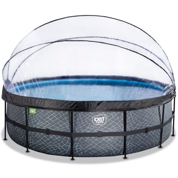 Exit Toys EXIT Stone Pool ø488x122cm mit Sandfilterpumpe und Abdeckung und Wärmepumpe – Grau
