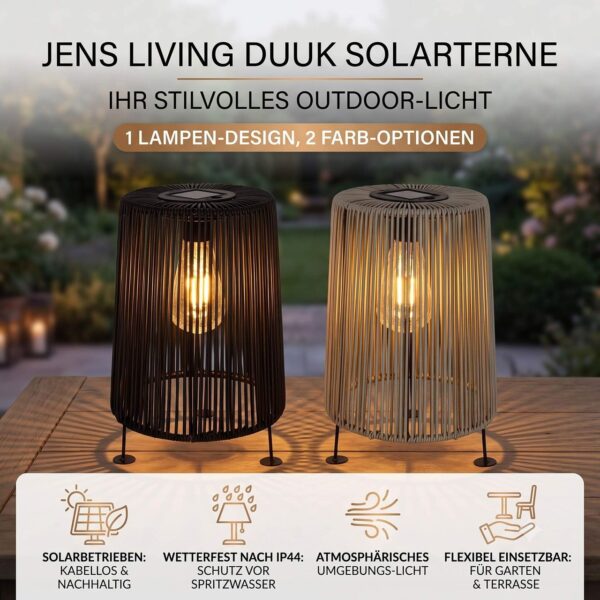 Jens Living JENS Living LED Solar Dekoleuchte Schwarz IP44, gartenlaterne für Terrasse & Balkon