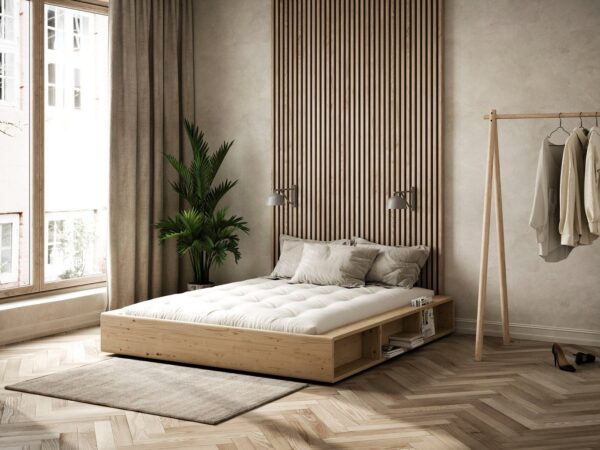 Karup Design Futonbett Bettgestell Ziggy Bed – FSC® Massivholz Futonbett, excl. Matratze, mit 6 offenen Fächern, Ablagefläche und minimalistischer Eleganz
