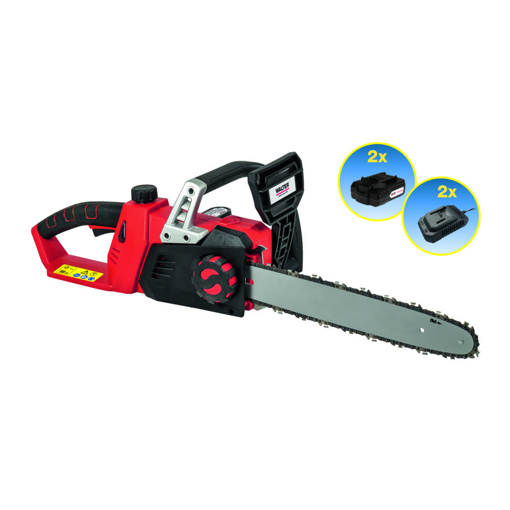 Walter Werkzeuge Li – Ion Akku – Kettensäge 40V inkl. 2x20V Li – Ion Akkus und Schnellladegerät Brushless – Motor