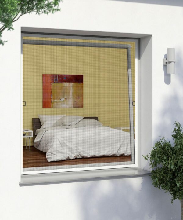 9003117037670-1 Windhager Powertec Aluminium-Insektenschutz Fenster Rahmen 130 x 150, Weiss