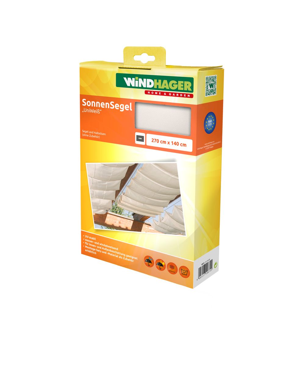 Powertec Sonnensegel 270x140cm – Uni – Weiß