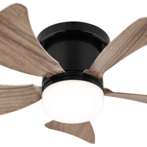 GLOBO LED-Deckenventilator mattschwarz dunkelbraun Opal Kunststoff Metall H/D: ca. 13x40,6 cm 1 Brennstellen