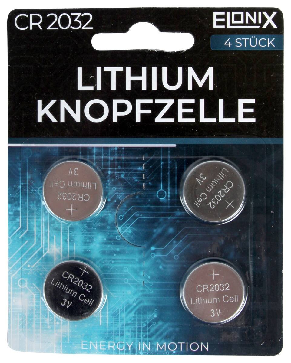 Elonix Knopfzelle Lithium CR2032 4er Pack
