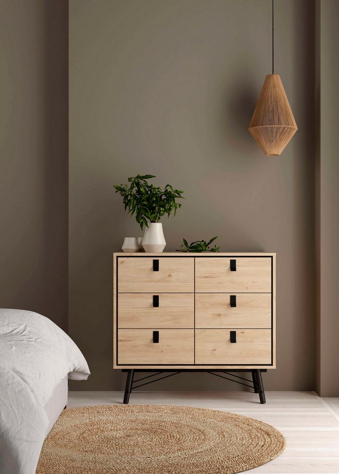 Home affaire Kommode Ry Aufbewahrung, Schubladenschrank, Stauraum, Sideboard mit 6 Schubladen, Breite 102 cm, Höhe 95 cm, Massivholzbeine